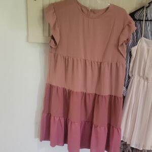 Womens Pink Tiered Dress